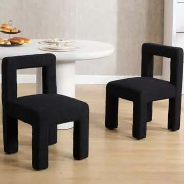Guyou Modern Upholstered Dining Chairs Set of 2, Black Sherpa Square Kitchen & Dining Room Chairs with Hollow Back, Accent Vanity Chair Make Up Side Chair for Living Room Bedroom Kitchen Restaurant