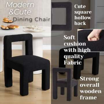 Guyou Modern Upholstered Dining Chairs Set of 2, Black Sherpa Square Kitchen & Dining Room Chairs with Hollow Back, Accent Vanity Chair Make Up Side Chair for Living Room Bedroom Kitchen Restaurant