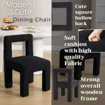 Guyou Modern Upholstered Dining Chairs Set of 2, Black Sherpa Square Kitchen & Dining Room Chairs with Hollow Back, Accent Vanity Chair Make Up Side Chair for Living Room Bedroom Kitchen Restaurant