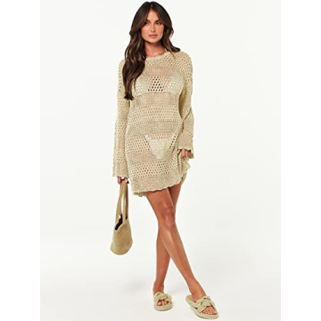 ANRABESS Women Swimsuit Crochet Swim Cover Up 2024 Summer Bathing Suit Swimwear Mesh Knit Beach Dress Vacation Outfits