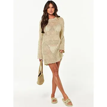 ANRABESS Women Swimsuit Crochet Swim Cover Up 2024 Summer Bathing Suit Swimwear Mesh Knit Beach Dress Vacation Outfits