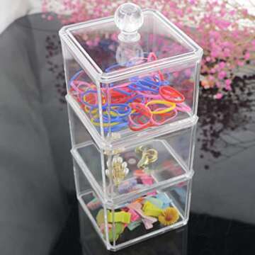 LOHRYVIO Hair Accessories Organizer for Girls, 3 Stackable Hair Organizer Storage with Lids, Acrylic...