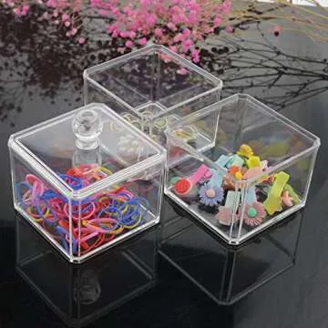 LOHRYVIO Hair Accessories Organizer for Girls, 3 Stackable Hair Organizer Storage with Lids, Acrylic Clear Hair Tie Organizer, Vanity Bathroom Containers, Hair Tie Holder for Girl