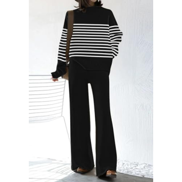 Fixmatti Stylish Black White Sweater Set for Women