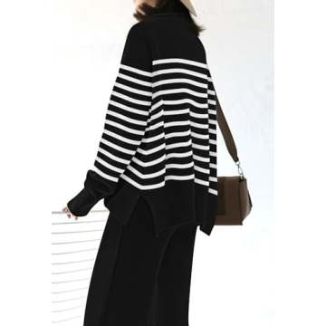 Fixmatti Stylish Black White Sweater Set for Women
