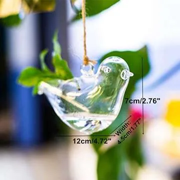 LoveCat Hanging Glass Hydroponic Planter Set, Small Household Plant Pots, Glass Containers, Green Sucullent Plant Terrariums for Bar Home Garden Hotel Decoration (4 Birds)