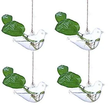 LoveCat Hanging Glass Hydroponic Planter Set, Small Household Plant Pots, Glass Containers, Green Sucullent Plant Terrariums for Bar Home Garden Hotel Decoration (4 Birds)