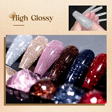 MIZHSE Reflective Glitter Gel Nail Polish Set - 6 Colors