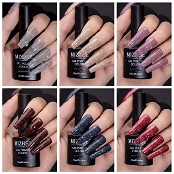 MIZHSE Reflective Glitter Gel Nail Polish Set - 6 Colors