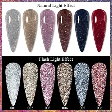 MIZHSE Reflective Glitter Gel Nail Polish Set - 6 Colors