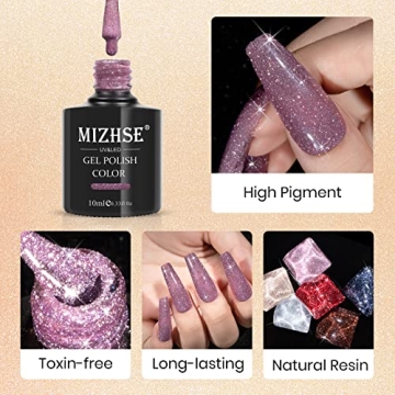 MIZHSE Reflective Glitter Gel Nail Polish Set - 6 Colors