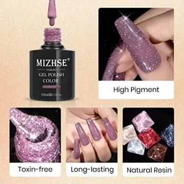 MIZHSE Reflective Glitter Gel Nail Polish Set - 6 Colors