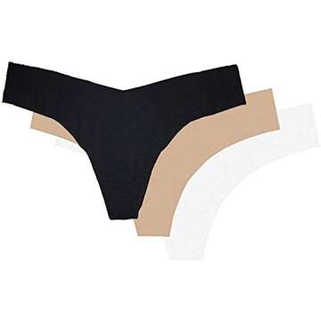 commando Low Rise Thong 3-Pack (Small/Medium, Black/White/Natural Nude)