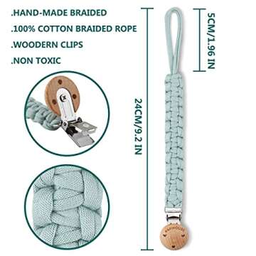 Kapihouse Pacifier Clip for boy 9.2 Inch Pacifier Leashes woodern Clips Teething Toy with Handmade B...