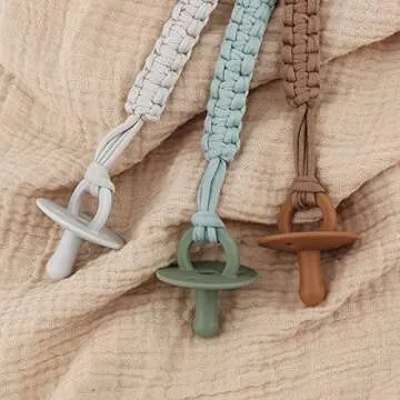Kapihouse Pacifier Clip for boy 9.2 Inch Pacifier Leashes woodern Clips Teething Toy with Handmade Braided Cotton Modern Unisex Baby Shower Birthdays Christmas Set (3 Pack Boys)