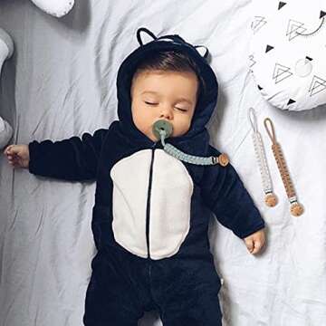 Kapihouse Pacifier Clip for boy 9.2 Inch Pacifier Leashes woodern Clips Teething Toy with Handmade Braided Cotton Modern Unisex Baby Shower Birthdays Christmas Set (3 Pack Boys)