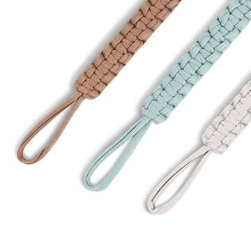 Kapihouse Pacifier Clip for boy 9.2 Inch Pacifier Leashes woodern Clips Teething Toy with Handmade Braided Cotton Modern Unisex Baby Shower Birthdays Christmas Set (3 Pack Boys)