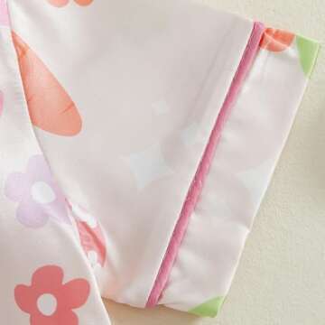 MAINESAKA Toddler Girl Satin Pajamas Set Baby Easter Pjs Bunny Print Button Down Silk Shirt And Shorts 2Pcs Summer Sleepwear (A-Pink, 4-5 Years)