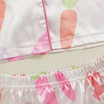 MAINESAKA Toddler Girl Satin Pajamas Set Baby Easter Pjs Bunny Print Button Down Silk Shirt And Shorts 2Pcs Summer Sleepwear (A-Pink, 4-5 Years)