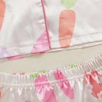 MAINESAKA Toddler Girl Satin Pajamas Set Baby Easter Pjs Bunny Print Button Down Silk Shirt And Shorts 2Pcs Summer Sleepwear (A-Pink, 4-5 Years)