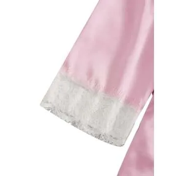 SOLY HUX Women's Satin Pajama Set 4pcs Floral Lace Trim Cami Lingerie Sleepwear with Robe Plain Pink S