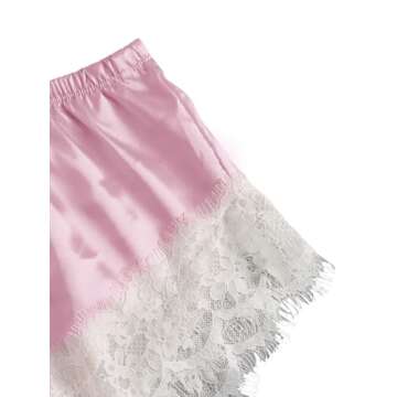 SOLY HUX Women's Satin Pajama Set 4pcs Floral Lace Trim Cami Lingerie Sleepwear with Robe Plain Pink S