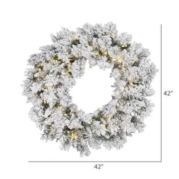 Vickerman 42" Flocked Snow Ridge Artificial Christmas Wreath - Warm White LED Lights - Faux Snowy De...