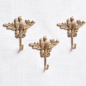 Vintage Gold Brass Bird Wall Hooks - 3 Piece Set for Kids & Home Decor
