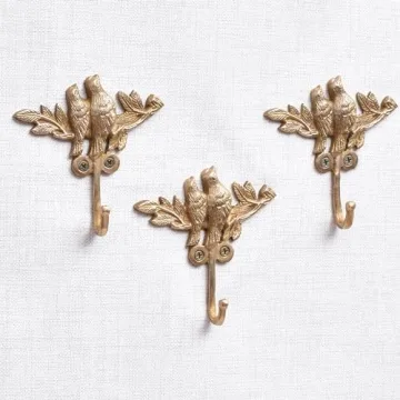 Vintage Gold Brass Bird Wall Hooks - 3 Piece Set for Kids & Home Decor