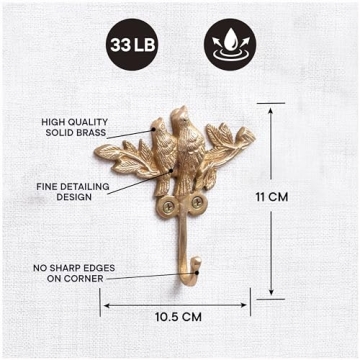 Vintage Gold Brass Bird Wall Hooks 3 Piece Set