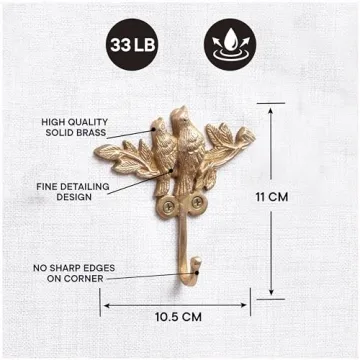 Vintage Gold Brass Bird Wall Hooks 3 Piece Set