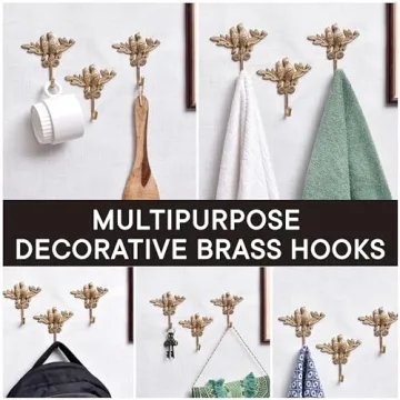 Vintage Gold Brass Bird Wall Hooks 3 Piece Set