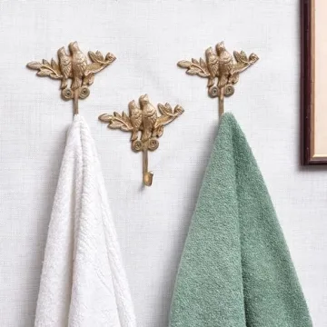 Vintage Gold Brass Bird Wall Hooks 3 Piece Set