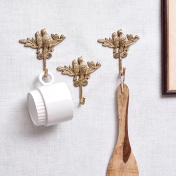 Vintage Gold Brass Bird Wall Hooks 3 Piece Set