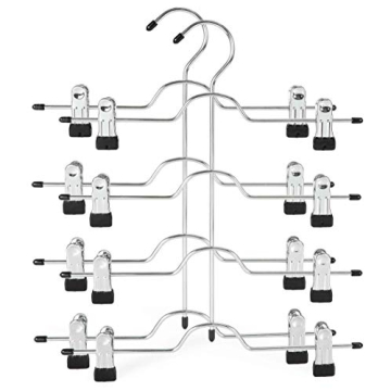 TOPIA HANGER 4 Tier Metal Skirt Hangers for Women, Space Saving, Non-Slip Clips, 2-Pack