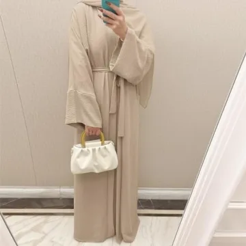 Stylish IBAKOM 2PC Open Abaya And Dress Set