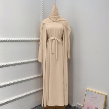 Stylish IBAKOM 2PC Open Abaya And Dress Set