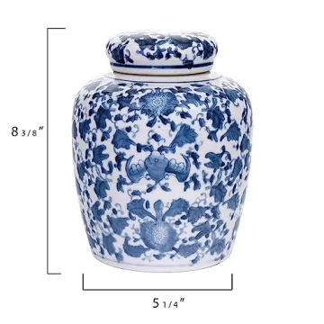 Blue White Ceramic Ginger Jar Elegant Home Decor