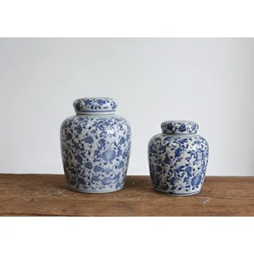 Blue White Ceramic Ginger Jar Elegant Home Decor