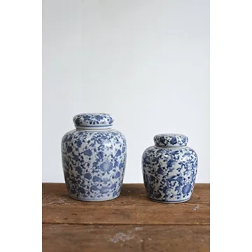 Blue White Ceramic Ginger Jar Elegant Home Decor