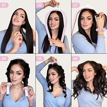 Dr. Pure Heatless Curler Curling Rod Headband for Long Hair to Sleep In Overnight for Women Soft Wave DIY Hair Rollers Styling Tool (Champagne PINK)