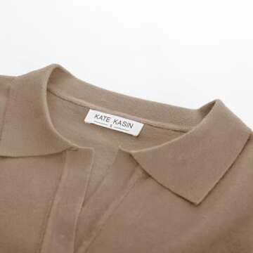 Kate Kasin Women's Casual Long Sleeve Sweater V Neck Ribbed Polo Shirt Loose Tee Top Knitwear Pullov...