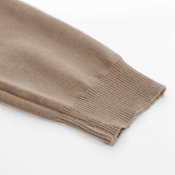 Kate Kasin Women's Casual Long Sleeve Sweater V Neck Ribbed Polo Shirt Loose Tee Top Knitwear Pullover Apricot L