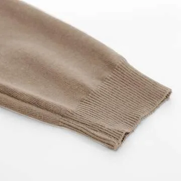 Kate Kasin Women's Casual Long Sleeve Sweater V Neck Ribbed Polo Shirt Loose Tee Top Knitwear Pullover Apricot L