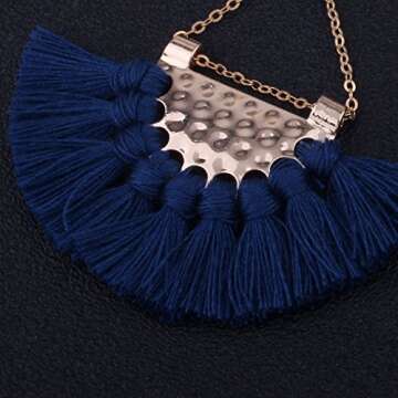 Youniker Womens Tassels Earrings Bohemian Tassel Drop Vintage Retro Tassel Dangle Boho Drop Earrings Eardrop Stud for Women (Blue)