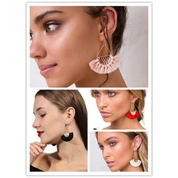 Youniker Womens Tassels Earrings Bohemian Tassel Drop Vintage Retro Tassel Dangle Boho Drop Earrings Eardrop Stud for Women (Blue)
