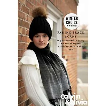 CALVIN & OLIVIA Ultra-Soft Winter Cashmere Feel Scarf Plaid Multi-Color Warm Long Unisex Winter Scarves Perfect Holiday Gift for Women Men Amazon Black Ombre