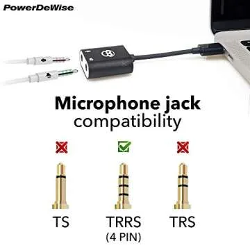 PowerDeWise Lav Lapel Microphone, USB Type-C, 3.5mm Jack, 79" Long Cord, Universal Compatibility