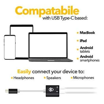 PowerDeWise Lav Lapel Microphone, USB Type-C, 3.5mm Jack, 79" Long Cord, Universal Compatibility