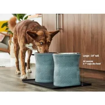 Pet Junkie Santa Fe Single Elevated Dog Bowl Stand with Removable Stainless Steel 44oz Inner Bowl for Medium to Large Breed - Raised Dog Food or Water Station (Large, ICY Gray)